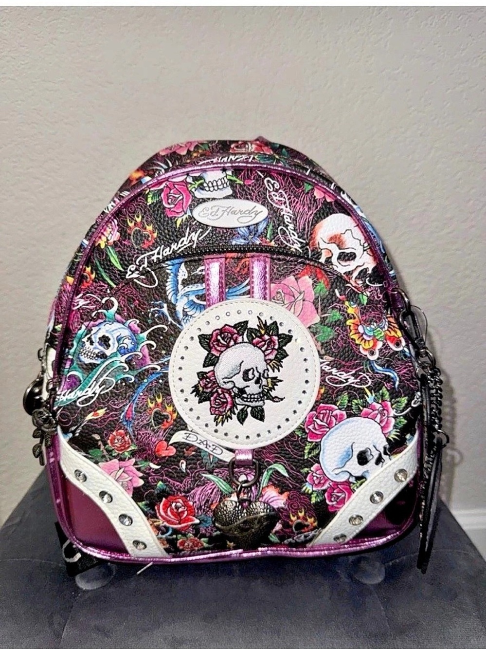 Ed Hardy Backpack Floral in Black & Purple NWT
